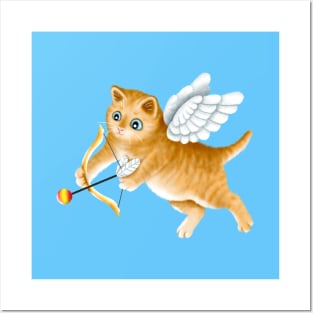 Ginger Cherub Kitten With a Bow and an Arrow Posters and Art